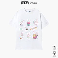 Áo Thun Nữ, Áo Phông Nam Nữ Unisex Tay Lỡ ICETEE Mã i19 Hình in Thỏ Con Cute Chất Cotton Form Rộng Phong Cách Ulzzang