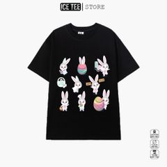Áo Thun Nữ, Áo Phông Nam Nữ Unisex Tay Lỡ ICETEE Mã i19 Hình in Thỏ Con Cute Chất Cotton Form Rộng Phong Cách Ulzzang