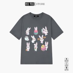 Áo Thun Nữ, Áo Phông Nam Nữ Unisex Tay Lỡ ICETEE Mã i19 Hình in Thỏ Con Cute Chất Cotton Form Rộng Phong Cách Ulzzang