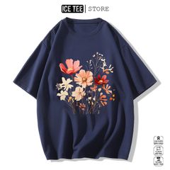 Áo Thun Nữ, Áo Phông Nam Nữ Unisex Tay Lỡ ICETEE Mã i49 Hình in Đóa hoa Cute Chất Cotton Form Rộng Phong Cách Ulzzang