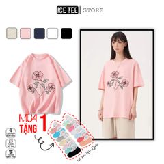 Áo Thun Nữ, Áo Phông Nam Nữ Unisex Tay Lỡ ICETEE Mã i53 Hình in Hoa Hồng Cute Chất Cotton Form Rộng Phong Cách Ulzzang