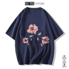 Áo Thun Nữ, Áo Phông Nam Nữ Unisex Tay Lỡ ICETEE Mã i53 Hình in Hoa Hồng Cute Chất Cotton Form Rộng Phong Cách Ulzzang