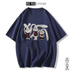 Áo Thun Nữ, Áo Phông Nam Nữ Unisex Tay Lỡ ICETEE Mã i34 Hình in gia đình thỏ, Chất Cotton Form Rộng Phong Cách Ulzzang
