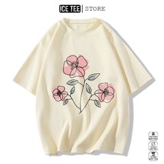 Áo Thun Nữ, Áo Phông Nam Nữ Unisex Tay Lỡ ICETEE Mã i53 Hình in Hoa Hồng Cute Chất Cotton Form Rộng Phong Cách Ulzzang