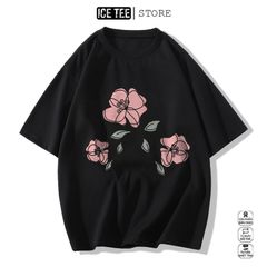 Áo Thun Nữ, Áo Phông Nam Nữ Unisex Tay Lỡ ICETEE Mã i53 Hình in Hoa Hồng Cute Chất Cotton Form Rộng Phong Cách Ulzzang