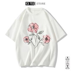 Áo Thun Nữ, Áo Phông Nam Nữ Unisex Tay Lỡ ICETEE Mã i53 Hình in Hoa Hồng Cute Chất Cotton Form Rộng Phong Cách Ulzzang