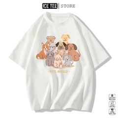 Áo Thun Nữ, Áo Phông Nam Nữ Unisex Tay Lỡ ICETEE Mã i38 Hình in Thú Cưng Cute Chất Cotton Form Rộng Phong Cách Ulzzang