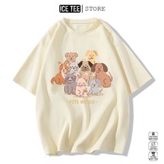 Áo Thun Nữ, Áo Phông Nam Nữ Unisex Tay Lỡ ICETEE Mã i38 Hình in Thú Cưng Cute Chất Cotton Form Rộng Phong Cách Ulzzang
