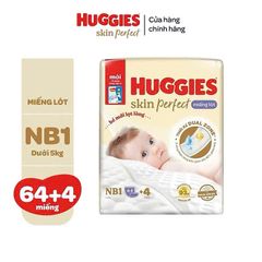 Miếng lót sơ sinh Huggies Perfect NB1 64+4 miếng dùng cho trẻ dưới 5kg,với 2 vùng thấm hút nhanh giảm kích ứng da cho bé