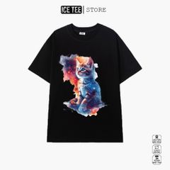 Áo Thun Nữ, Áo Phông Nam Nữ Unisex Tay Lỡ ICETEE Mã i47 Hình in Galaxy Cat Ngầu Chất Cotton Form Rộng Phong Cách Ulzzang