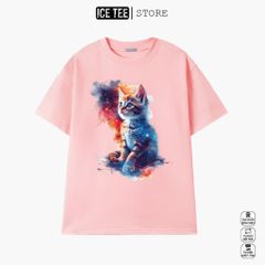 Áo Thun Nữ, Áo Phông Nam Nữ Unisex Tay Lỡ ICETEE Mã i47 Hình in Galaxy Cat Ngầu Chất Cotton Form Rộng Phong Cách Ulzzang