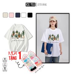 Áo Thun Nữ, Áo Phông Nam Nữ Unisex Tay Lỡ ICETEE Mã i37 Hình in Xương Rồng Chất Cute Cotton Form Rộng Phong Cách Ulzzang