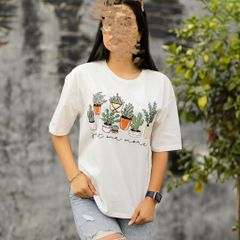 Áo Thun Nữ, Áo Phông Nam Nữ Unisex Tay Lỡ ICETEE Mã i37 Hình in Xương Rồng Chất Cute Cotton Form Rộng Phong Cách Ulzzang