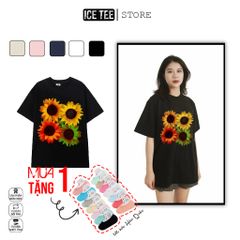 Áo Thun Nữ, Áo Phông Nam Nữ Unisex Tay Lỡ ICETEE Mã i28 Hình in Hoa hướng dương Chất Cotton Form Rộng Phong Cách Ulzzang