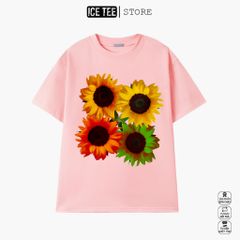 Áo Thun Nữ, Áo Phông Nam Nữ Unisex Tay Lỡ ICETEE Mã i28 Hình in Hoa hướng dương Chất Cotton Form Rộng Phong Cách Ulzzang
