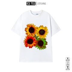Áo Thun Nữ, Áo Phông Nam Nữ Unisex Tay Lỡ ICETEE Mã i28 Hình in Hoa hướng dương Chất Cotton Form Rộng Phong Cách Ulzzang