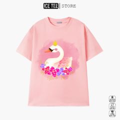 Áo Thun Nữ, Áo Phông Nam Nữ Unisex Tay Lỡ ICETEE Mã i29 Hình in Thiên Nga Cute Chất Cotton Form Rộng Phong Cách Ulzzang