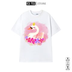 Áo Thun Nữ, Áo Phông Nam Nữ Unisex Tay Lỡ ICETEE Mã i29 Hình in Thiên Nga Cute Chất Cotton Form Rộng Phong Cách Ulzzang
