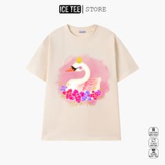 Áo Thun Nữ, Áo Phông Nam Nữ Unisex Tay Lỡ ICETEE Mã i29 Hình in Thiên Nga Cute Chất Cotton Form Rộng Phong Cách Ulzzang