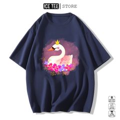 Áo Thun Nữ, Áo Phông Nam Nữ Unisex Tay Lỡ ICETEE Mã i29 Hình in Thiên Nga Cute Chất Cotton Form Rộng Phong Cách Ulzzang
