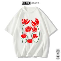 Áo Thun Nữ, Áo Phông Nam Nữ Unisex Tay Lỡ ICETEE Mã i40 Hình in Bông Sen Cute Chất Cotton Form Rộng Phong Cách Ulzzang