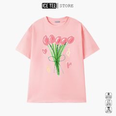 Áo Thun Nữ, Áo Phông Nam Nữ Unisex Tay Lỡ ICETEE Mã i17 Hình in Hoa Cute Chất Cotton Form Rộng Phong Cách Ulzzang