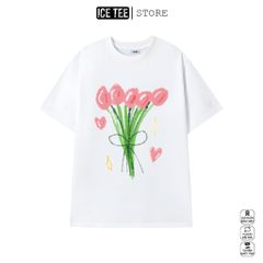 Áo Thun Nữ, Áo Phông Nam Nữ Unisex Tay Lỡ ICETEE Mã i17 Hình in Hoa Cute Chất Cotton Form Rộng Phong Cách Ulzzang