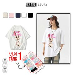 Áo Thun Nữ, Áo Phông Nam Nữ Unisex Tay Lỡ ICETEE Mã i52 Hình in Thỏ 3D Cute Chất Cotton Form Rộng Phong Cách Ulzzang
