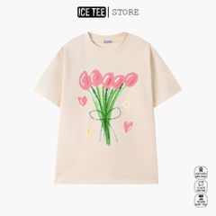 Áo Thun Nữ, Áo Phông Nam Nữ Unisex Tay Lỡ ICETEE Mã i17 Hình in Hoa Cute Chất Cotton Form Rộng Phong Cách Ulzzang