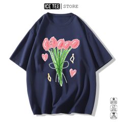 Áo Thun Nữ, Áo Phông Nam Nữ Unisex Tay Lỡ ICETEE Mã i17 Hình in Hoa Cute Chất Cotton Form Rộng Phong Cách Ulzzang