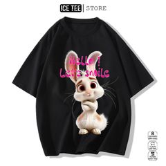 Áo Thun Nữ, Áo Phông Nam Nữ Unisex Tay Lỡ ICETEE Mã i52 Hình in Thỏ 3D Cute Chất Cotton Form Rộng Phong Cách Ulzzang