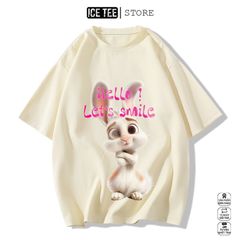 Áo Thun Nữ, Áo Phông Nam Nữ Unisex Tay Lỡ ICETEE Mã i52 Hình in Thỏ 3D Cute Chất Cotton Form Rộng Phong Cách Ulzzang
