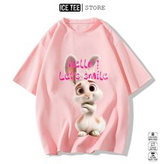 Áo Thun Nữ, Áo Phông Nam Nữ Unisex Tay Lỡ ICETEE Mã i52 Hình in Thỏ 3D Cute Chất Cotton Form Rộng Phong Cách Ulzzang