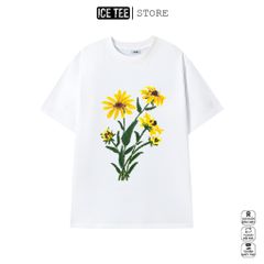 Áo Thun Nữ, Áo Phông Nam Nữ Unisex Tay Lỡ ICETEE Mã i16 Hình in Hoa Mai Cute Chất Cotton Form Rộng Phong Cách Ulzzang