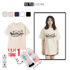 Áo Thun Nữ, Áo Phông Nam Nữ Unisex Tay Lỡ ICETEE Mã i19 Hình in Brooklyn Cute Chất Cotton Form Rộng Phong Cách Ulzzang