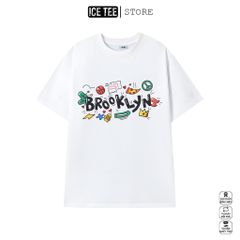 Áo Thun Nữ, Áo Phông Nam Nữ Unisex Tay Lỡ ICETEE Mã i19 Hình in Brooklyn Cute Chất Cotton Form Rộng Phong Cách Ulzzang