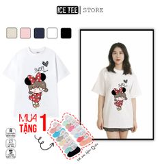 Áo Thun Nữ, Áo Phông Nam Nữ Unisex Tay Lỡ ICETEE Mã i32 Hình in Bé Đào Cute Chất Cotton Form Rộng Phong Cách Ulzzang