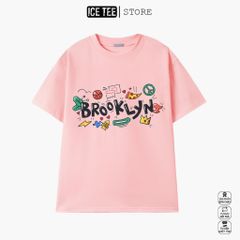 Áo Thun Nữ, Áo Phông Nam Nữ Unisex Tay Lỡ ICETEE Mã i19 Hình in Brooklyn Cute Chất Cotton Form Rộng Phong Cách Ulzzang