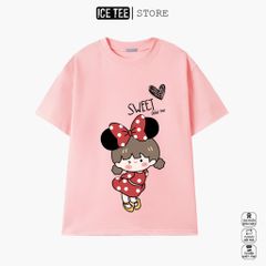 Áo Thun Nữ, Áo Phông Nam Nữ Unisex Tay Lỡ ICETEE Mã i32 Hình in Bé Đào Cute Chất Cotton Form Rộng Phong Cách Ulzzang