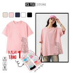 Áo Thun Nữ, Áo Phông Nam Nữ Unisex Tay Lỡ ICETEE Mã i45 Hình in Galaxy Cat Cute Chất Cotton Form Rộng Phong Cách Ulzzang