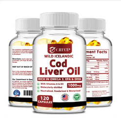 (120viên) Viên nang mềm dầu gan cá tuyết Grevip Iceland - Dầu cá EPA DHA Omega 3 đánh bắt tự nhiên 1000mg mỗi khẩu phần - Vitamin D3 & A cho tim, khớp, não và hỗ trợ miễn dịch