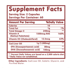 (120viên) Viên nang mềm dầu gan cá tuyết Grevip Iceland - Dầu cá EPA DHA Omega 3 đánh bắt tự nhiên 1000mg mỗi khẩu phần - Vitamin D3 & A cho tim, khớp, não và hỗ trợ miễn dịch