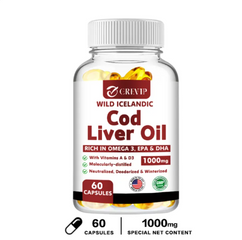 (60 viên) Viên nang mềm dầu gan cá tuyết Grevip Iceland - Dầu cá EPA DHA Omega 3 đánh bắt tự nhiên 1000mg mỗi khẩu phần - Vitamin D3 & A cho tim, khớp, não và hỗ trợ miễn dịch