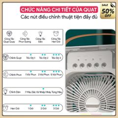 Quạt Phun Sương Mini Để Bàn,Quạt Điều Hòa Hơi Nước Có Đèn LED 7 Màu Dung Tích 600ml,Chế Độ Hẹn Giờ