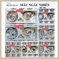 Bộ ấm chén uống trà 6 tách kèm 7 dĩa sang trọng hoa văn nhũ vàng hoàng gia cao cấp mẫu ngẫu nhiên