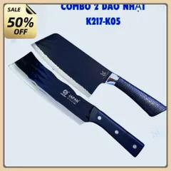 Combo 2 dao thép nhật nhà bếp siêu bén lưỡi vân chống dính,Combo 2 Dao Nhật vân Gỗ