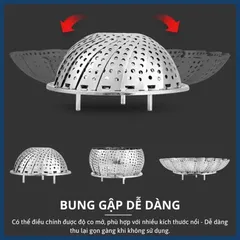 Xửng hấp Inox 3 chân gấp gọn - Vỉ hấp đa năng bung gập dễ dàng đồ hấp xôi, hấp bánh bao, đồ ăn cho bé