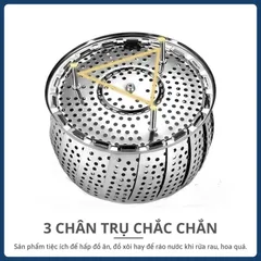 Xửng hấp Inox 3 chân gấp gọn - Vỉ hấp đa năng bung gập dễ dàng đồ hấp xôi, hấp bánh bao, đồ ăn cho bé