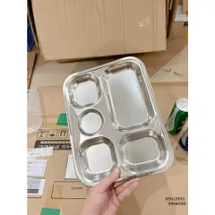 ( thanh lý ) Khay cơm INOX 5 ngăn KT 31 x 24 cm Khay đựng cơm 5 ngăn inox không gỉ sáng bóng