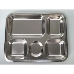 ( thanh lý ) Khay cơm INOX 5 ngăn KT 31 x 24 cm Khay đựng cơm 5 ngăn inox không gỉ sáng bóng